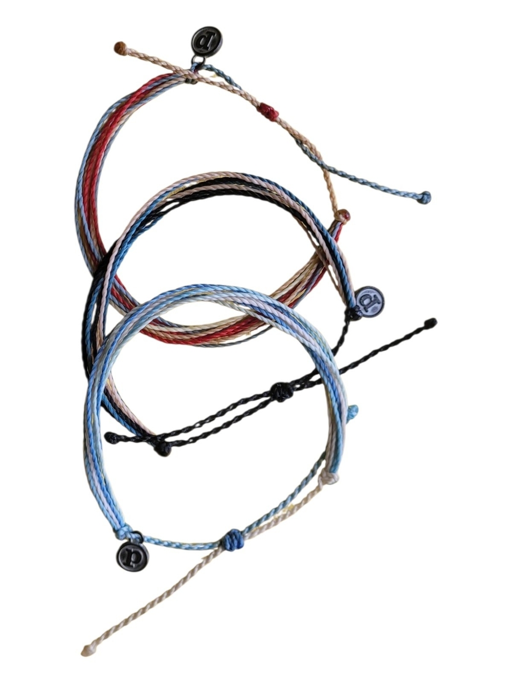 3 Pack! Pura Vida Blue, Red, Black and Tan Woven Bracelet Set